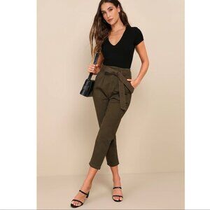 Leo Olive Green Tie-Waist Cropped Pants